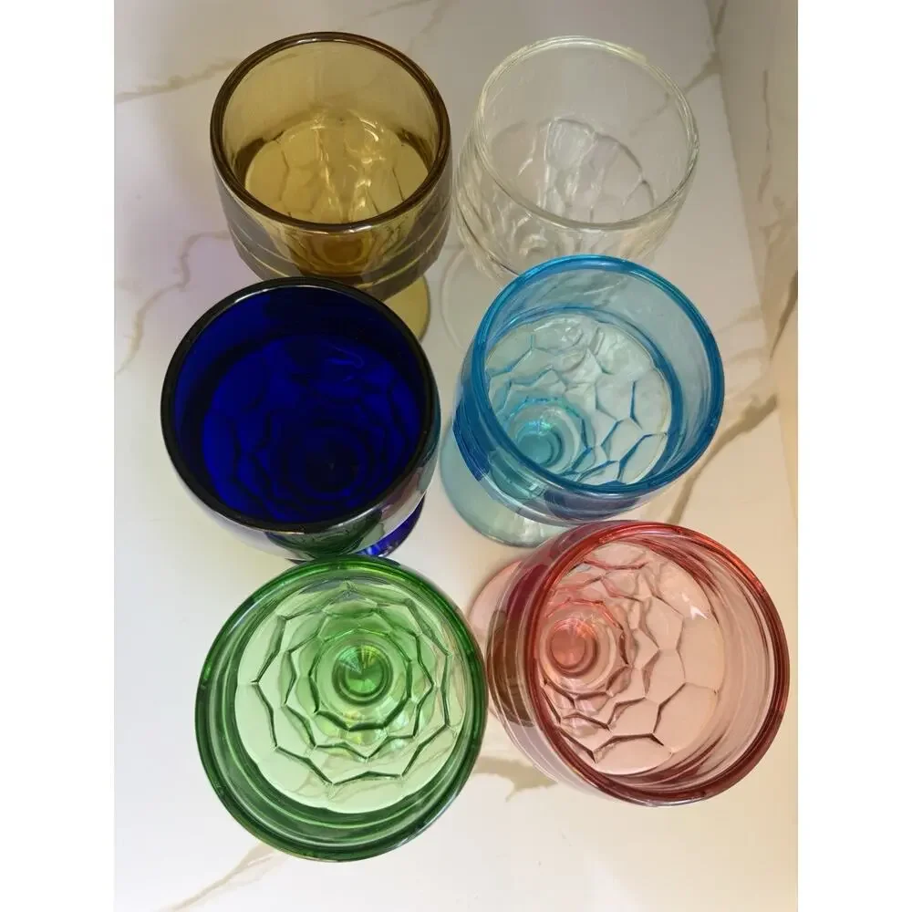 Vintage Viking Glass Georgian Thumbprint Honeycomb Water Goblet 5.5x4” Set Of 6